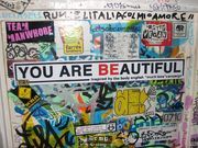 you are beautiful stickers are all over Bracelona biggin up the body english vibe!