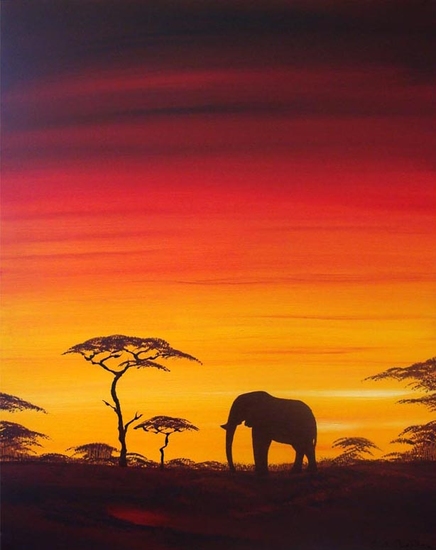 Single Elephant at dusk (Sold)