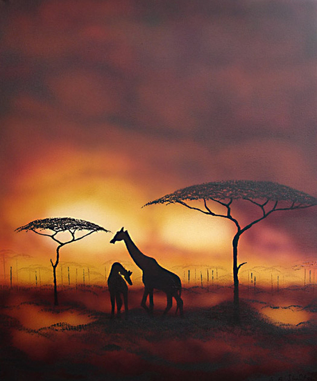 Giraffes at twilight