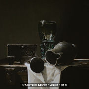 Still life with medieval glass and 17th century pewter box