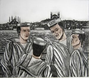 Sailors on a ferry on the Bosphorus, Istanbul