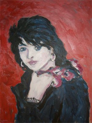 girl with red background