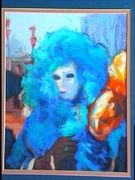 venice carnival figure, blue feather boa