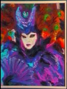 venice carnival, purple figure with peacock feathers