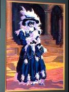 masked figure with feathered hat, venice carnival