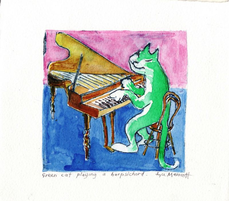 Green Cat Playing the Harpsichord