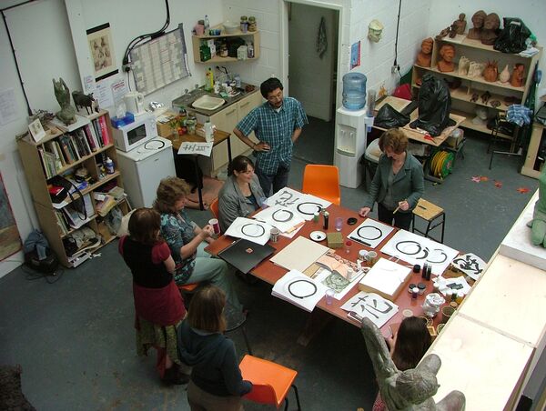 Image 2 - Calligraphy with Masashi during our open studio exhibition  for the the Artists and Makers Festival July 08