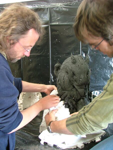 Image 5 - Andrew and Cliff taking the hippogriff out of the silicone rubber mould