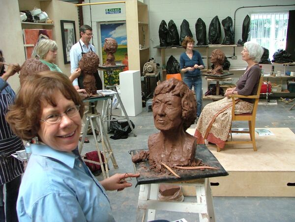 Saturday Portrait Class - Jackie Hutchinson with her work