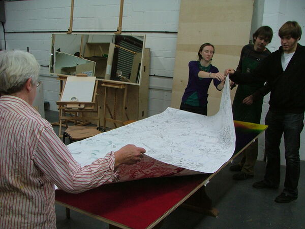 Big Draw - Lifting the monoprint off the inked table