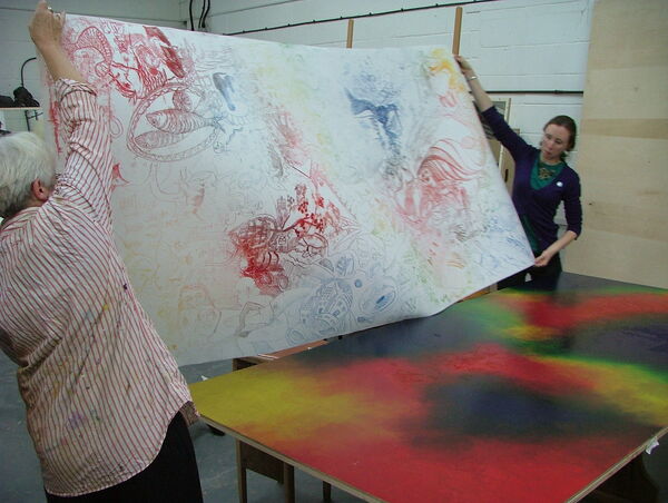 Big Draw - Lifting the monoprint off the inked table