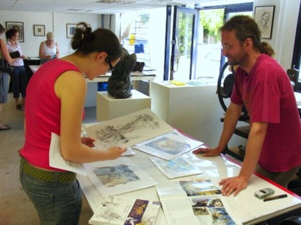 Open Studio - Cliff Wright with his prints and books