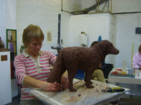 Sarah working on her sculpture