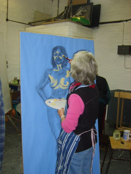 Draw Big - working on full life size painting of the life model