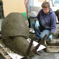 Garden Sculpture - Alison working on giant snail