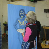Draw Big - working on full life size painting of the life model