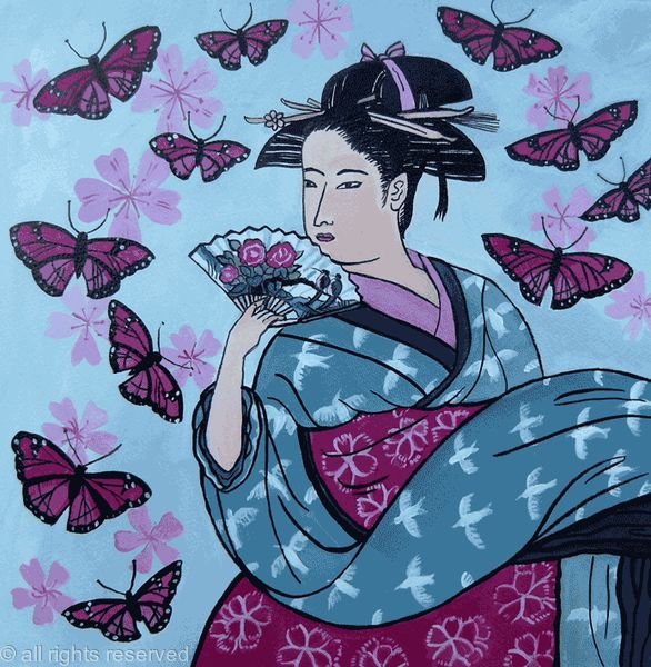 Giesha with butterflies