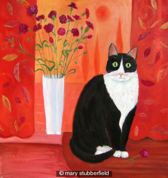 Cat with Carnations