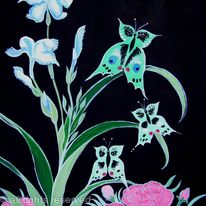 Blue iris with butterflies