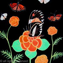 Oriental flowers with butterflies