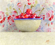 Cherries in an enamel bowl