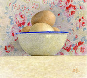 Eggs in an enamel bowl