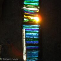 Light Blessings, Arrow-slit design stained glass window feature for exterior wall