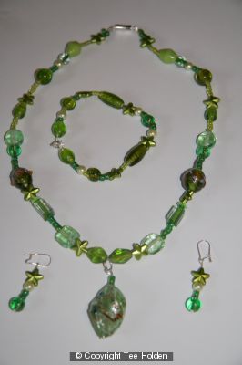 Earrings, Bracelet  Necklace Green