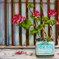 Feta tin with Geraniums