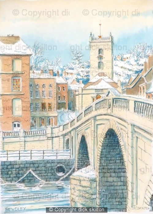 Bewdley Bridge and Church in the snow greetin/Christmas card