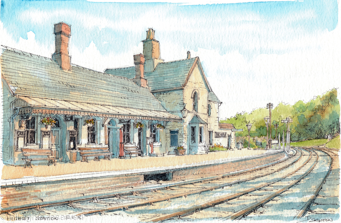 Highley Station before the Engine House and the foot bridge, greeting card