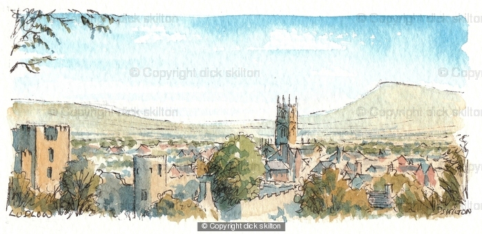 Miniature original of Ludlow , castle and Clee Hill 