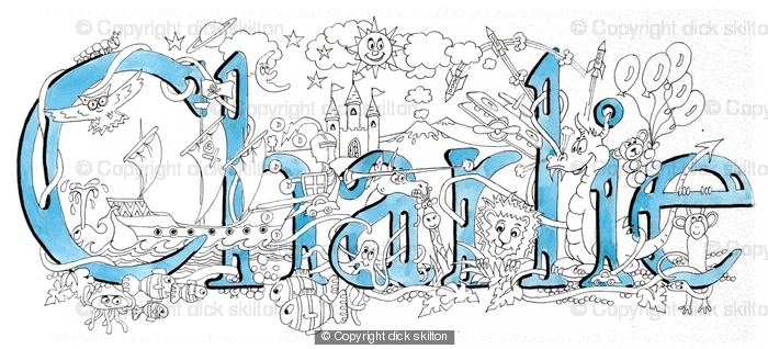 Charlie Illustrated child's name, pack of 5 small cards with envelopes