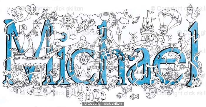 Michael name art or illustration, pack of 5 small greeting cards with enbvelopes