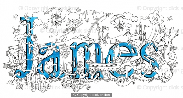 James name art pack of 5 small cards with envelopes