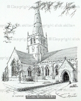 Solihull Church St Alphege Black & White drawing, greeting card