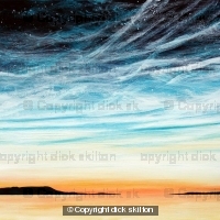 Cool sunset with noctilucent clouds and stars. Acrylic paint on stretched canvas