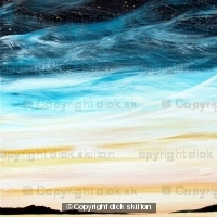 sunset with gold stars print on greeting card