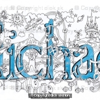 Michael name art or illustration, pack of 5 small greeting cards with enbvelopes