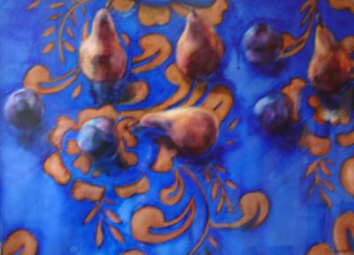 Pears and Plums on Blue