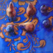 Pears and Plums on Blue