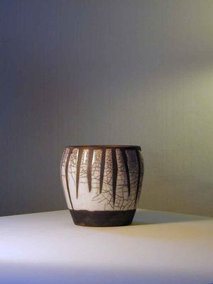 Stripe Raku Pot