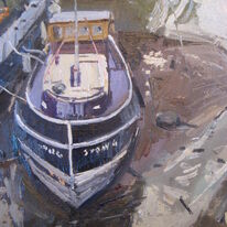 Purple boat Brentford Lock