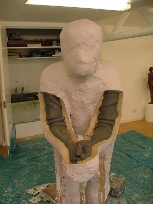 Front section of plaster mould complete, with holes left for arm caps.
