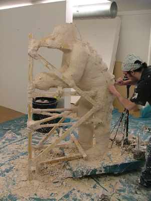 Supporting structure added to strengthen the mould in preparation for removal.