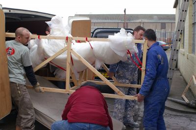 Plaster cast arriving at Powderhall Foundry in Edinburgh.