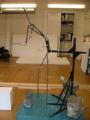 Steel skeleton welded onto life size sliding armature.