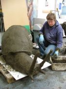 Alison working on her ciment snail.