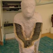 Front section of plaster mould complete, with holes left for arm caps.