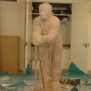Clay original completely covered by plaster mould.